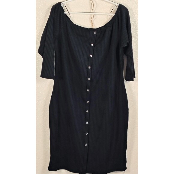 Say What? Dresses & Skirts - Say What? Women’s Black Ribbed Bodycon Dress Size 3X Button Front Midi Stretch P